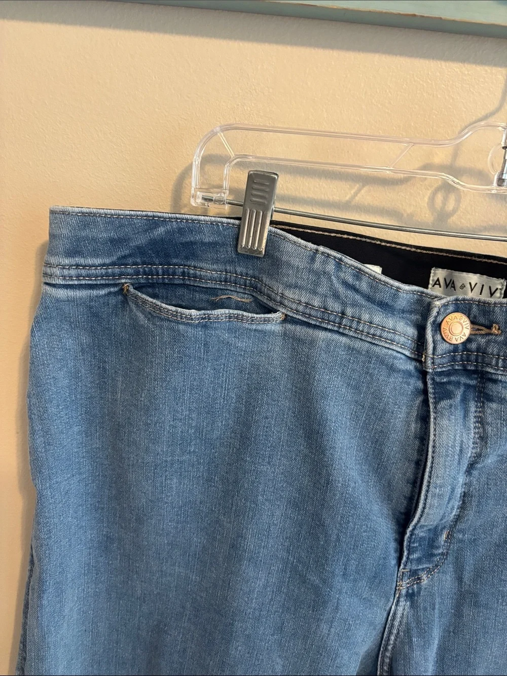 Ava & Viv High Rise Wide Leg Cropped Jeans Size 18 Blue Stretch Denim Plus